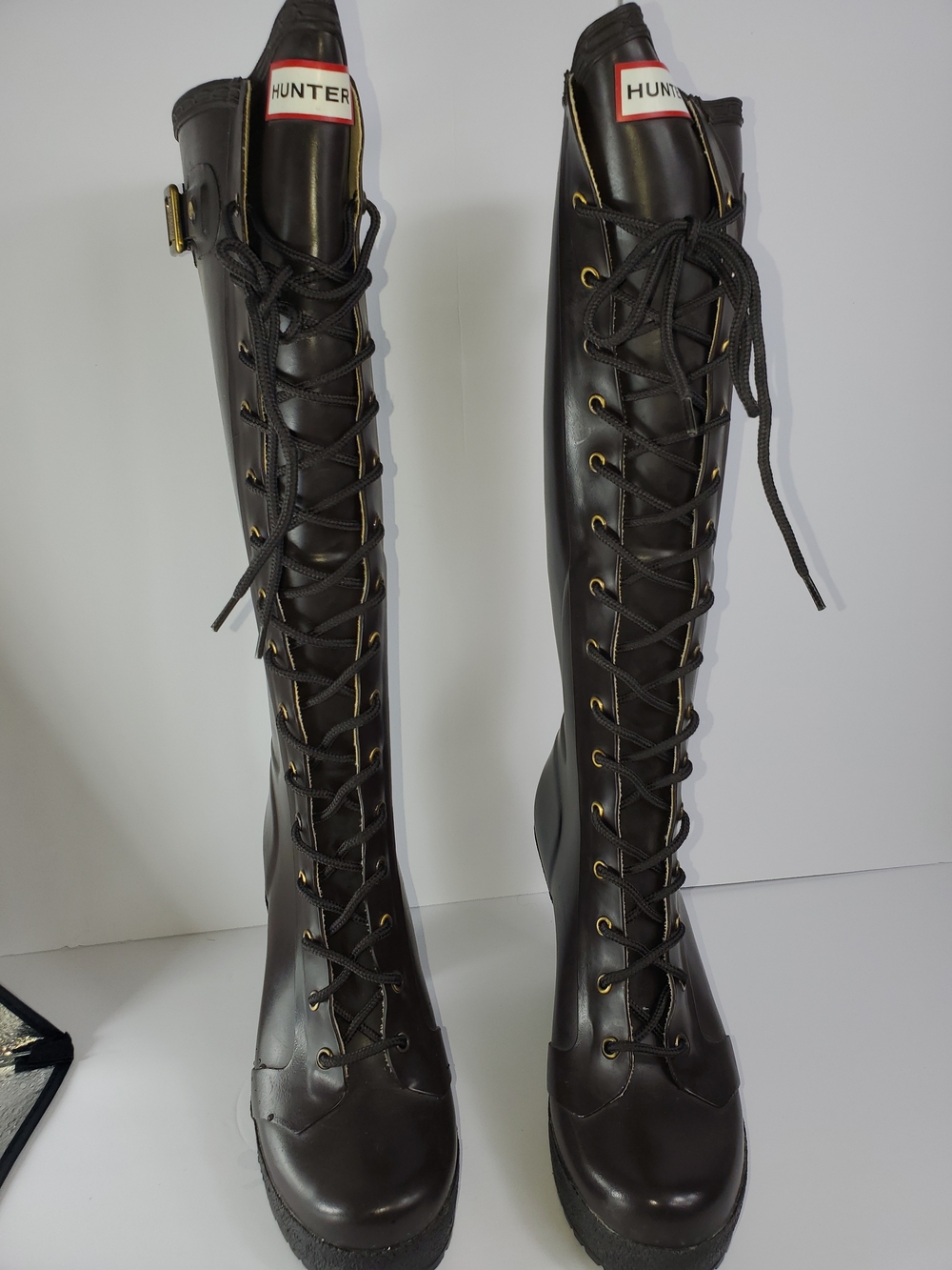 Hunter Tall Black Lace-Up Over-the-Knee Boots with Gold Eyelets